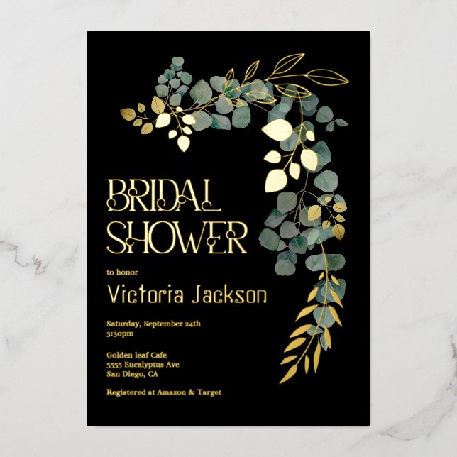 Invitation En Aluminium Elégante Fête des mariées feuille Eucalyptus (Recto)