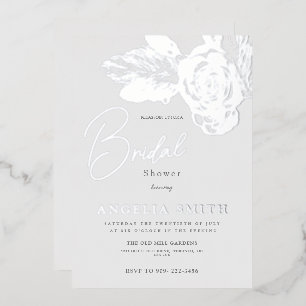 Invitation En Aluminium Élégante Fête des mariées florale argent réel