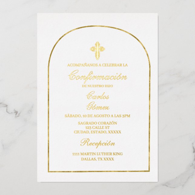 Invitation En Aluminium Élégante feuille d'or de confirmation (Recto)