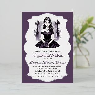 Invitation En Aluminium Élégante fille Quinceañera violet