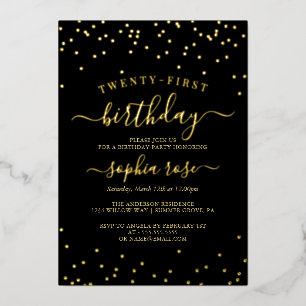 Invitation En Aluminium Elégante Gold Black Foil Calligraphie 21e annivers