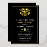 Invitation En Aluminium Elégante Gold & Black Masquerade Sweet 16 Party<br><div class="desc">Elegant Gold & Black Masquerade Sweet 16 Party Foil Invitations par Eugene_Designs.</div>