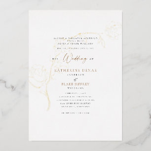 Invitation En Aluminium Élégante grâce feuille d'or et texte noir mariage