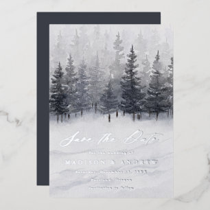 Invitation En Aluminium Élégante huile de forêt d'hiver Enregistrer la car