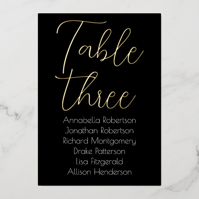 Invitation En Aluminium Élégante huile d'or sur Mariage noir Numéro de tab (Recto)