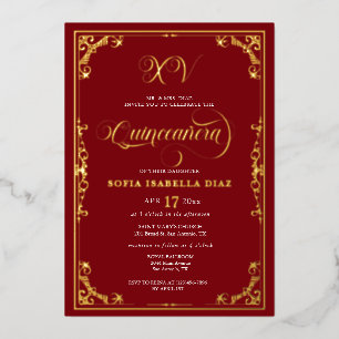 Invitation En Aluminium Élégante huile royale rouge Quinceañera or