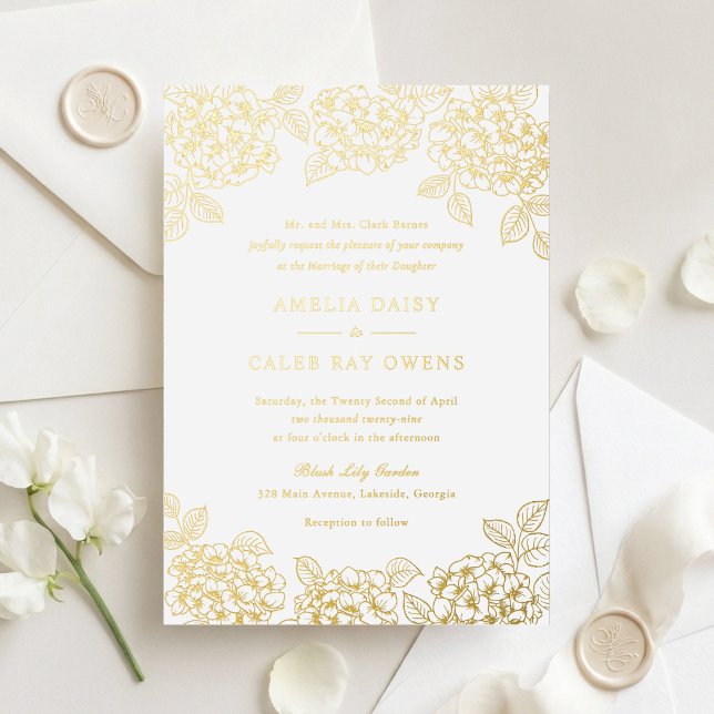 Invitation En Aluminium Élégante Hydrangea Florale Mariage Or  (Créateur téléchargé)