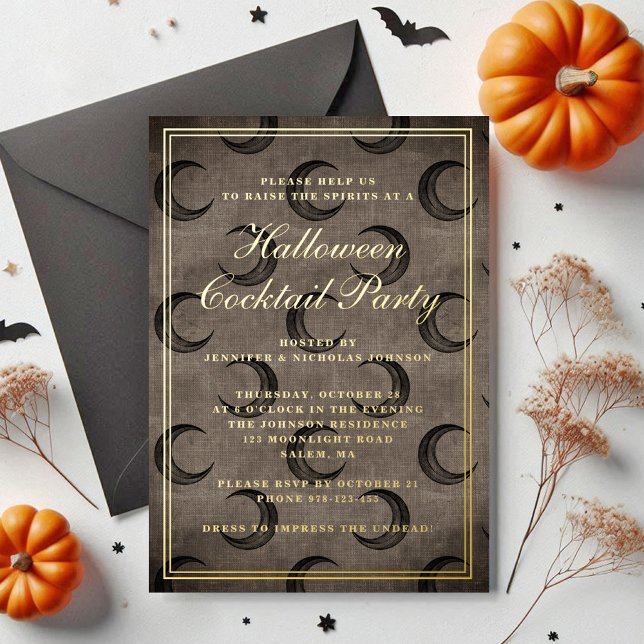 Invitation En Aluminium Élégante Lune gothique Halloween Cocktail Party (Elegant Gothic Moon Halloween Cocktail Party Foil Invitation)