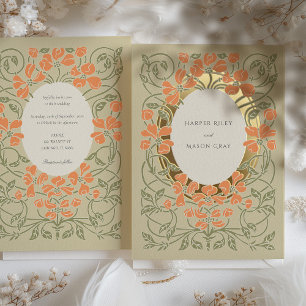 Invitation En Aluminium Élégante Mariage Art Nouveau Floral Saumon Vert