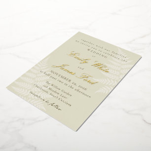 Invitation En Aluminium Élégante Mariage Fougère Blanche Vert Clair