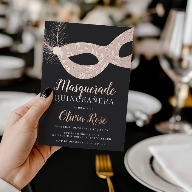 Invitation En Aluminium Elégante Masquerade thème Quinceanera (Créateur téléchargé)