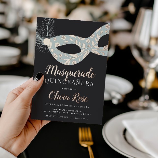Invitation En Aluminium Elégante Masquerade thème Quinceanera (Créateur téléchargé)