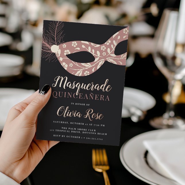 Invitation En Aluminium Elégante Masquerade thème Quinceanera (Créateur téléchargé)