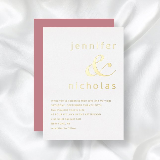 Invitation En Aluminium Elégante mousse rose Dusty et or Mariage (Créateur téléchargé)