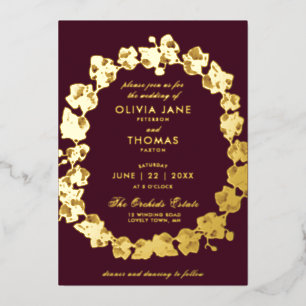 Invitation En Aluminium Elégante orchidée boho Floral Wreath Bourgogne Mar