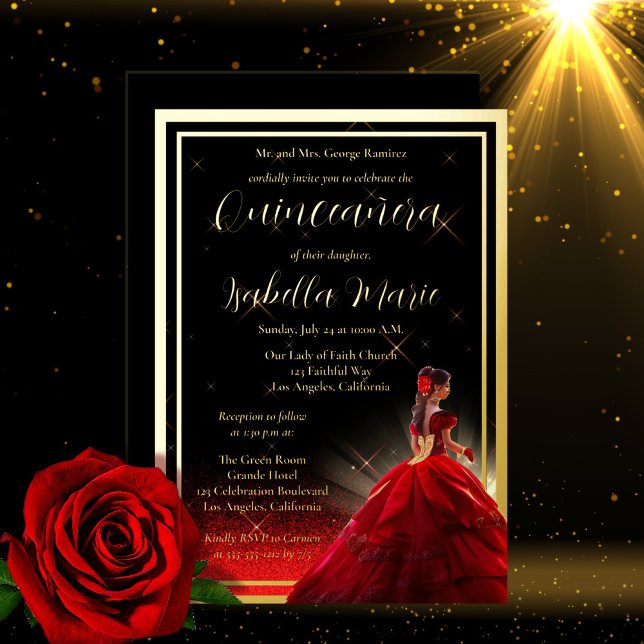 Invitation En Aluminium Elégante Parties scintillant Red Faux Quinceañera  (Créateur téléchargé)