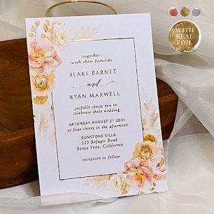 Invitation En Aluminium Elégante Pêche, Blush et Mariage Floral Champagne