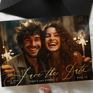 Invitation En Aluminium Élégante photo blanche du mariage or Sauvegarder l