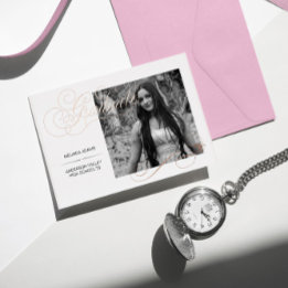 Invitation En Aluminium Elégante photo de graduation noir & blanc