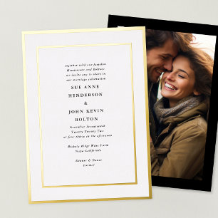 Invitation En Aluminium Élégante Photo de Mariage au Cadre Doré Pressé For