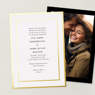 Invitation En Aluminium Élégante Photo de Mariage au Cadre Doré Pressé For
