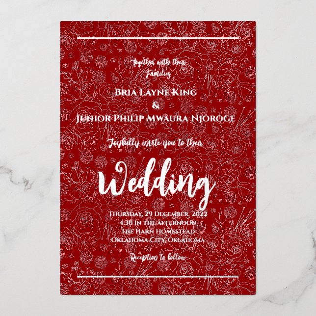 Invitation En Aluminium Élégante photo florale d'huile d'argent (Recto)