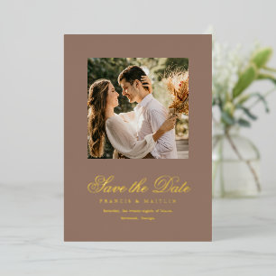 Invitation En Aluminium Élégante Photo Mariage Romantique Marron Économise