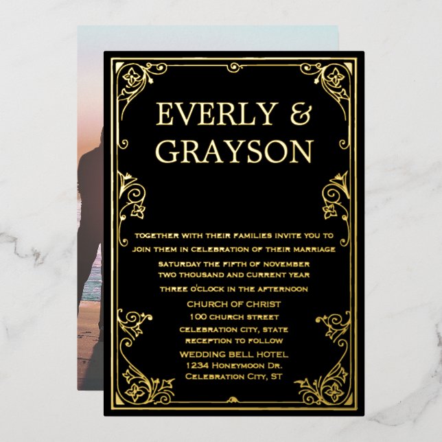 Invitation En Aluminium Élégante photo victorienne sur Back Gold (Recto/Verso)