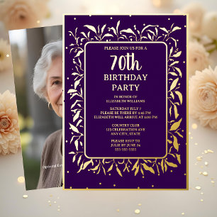 Invitation En Aluminium Elégante Purple Gold 70e fête d'anniversaire perso
