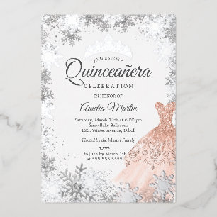 Invitation En Aluminium Élégante Quinceanera Flocon de Neige d'Hiver en Or