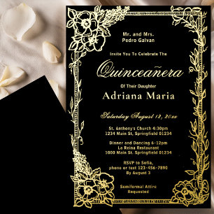 Invitation En Aluminium Élégante Quinceanera Or 15 Ans