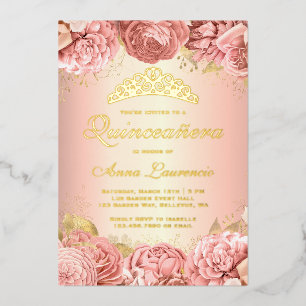 Invitation En Aluminium Elégante Quinceanera rose florale 15e anniversaire