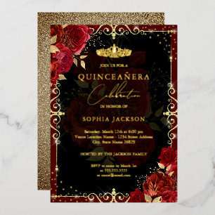 Invitation En Aluminium Elégante Quinceanera rouge or