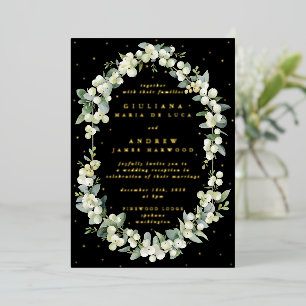 Invitation En Aluminium Elégante Réception Black Snowberry+Eucalyptus Seul
