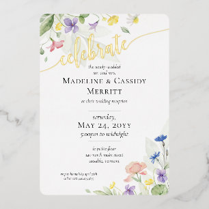 Invitation En Aluminium Elégante réception de mariage Fleurs sauvages aqua