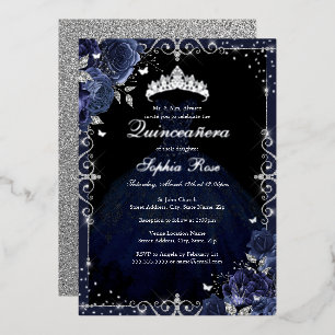Invitation En Aluminium Elégante robe Rose en argent de la marine Quincean