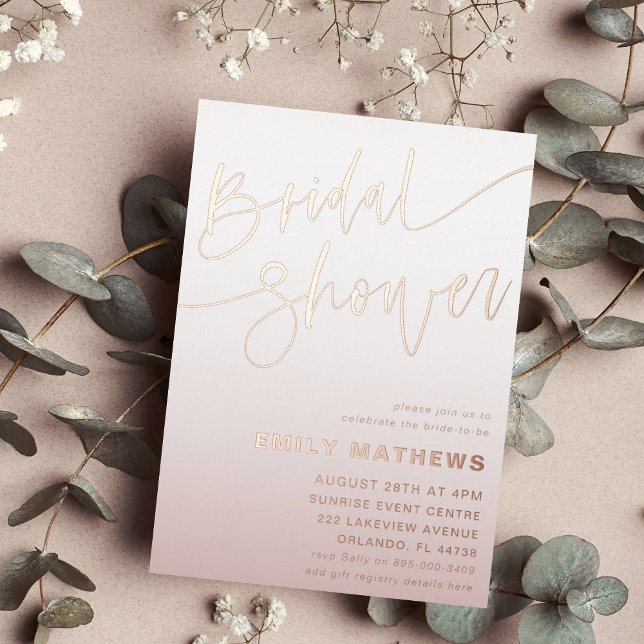 Invitation En Aluminium Élégante Rose Gold Calligraphy Bridal Showerl (Créateur téléchargé)