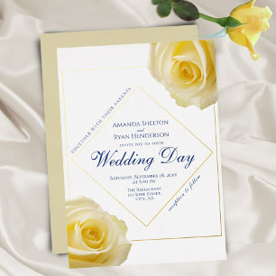 Invitation En Aluminium Élégante Rose Jaune Florale Mariage Or