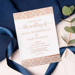 Invitation En Aluminium Élégante Rose Or Foncé Blanc Damassé Mariage