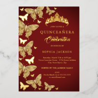 Elégante Royale Rouge Or Papillon Quinceanera