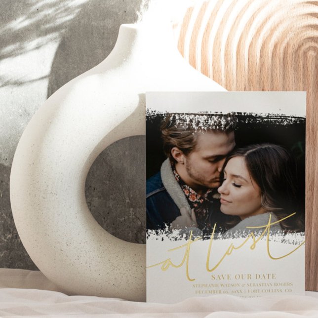 Invitation En Aluminium Élégante Sauvegarder Notre Date Véritable Huile &  (Créateur téléchargé)