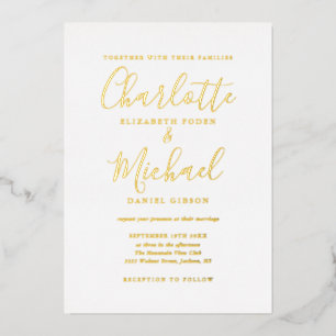 Invitation En Aluminium Élégante signature calligraphiée mariage or