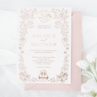 Invitation En Aluminium Elégante Sketch Floral Fox Woodland Fairytale Invi