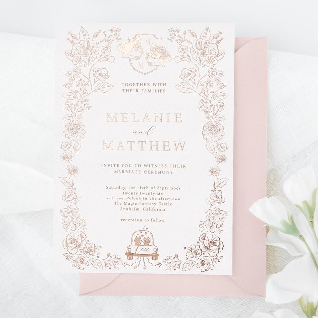 Invitation En Aluminium Elégante Sketch Floral Fox Woodland Fairytale Invi (Elegant Woodland Fox Floral Sketch Fairytale Invit Foil Invitation)