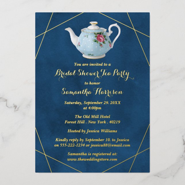 Invitation En Aluminium Elégante Teapot Fête des mariées Tea Party Real (Recto)