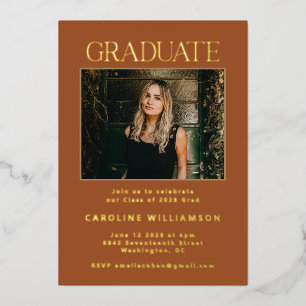 Invitation En Aluminium Élégante Terracotta Gold Deux Photo Graduation Par