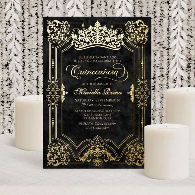 Invitation En Aluminium Elégante Tiara Quinceanera de Couronne Noire (Créateur téléchargé)