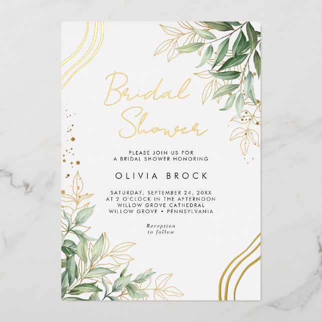 Invitation En Aluminium Elégante verdure Eucalyptus Fête des mariées moder (Recto)