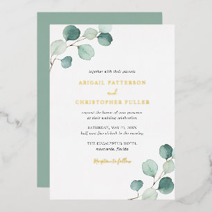 Invitation En Aluminium Élégante verdure Mariage rustique Eucalyptus Or