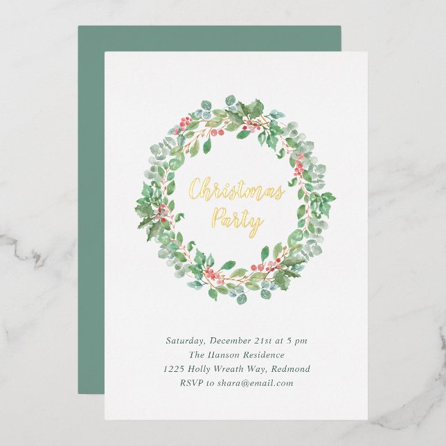 Invitation En Aluminium Elégante verdure Wreath Rustique Noël Party (Recto/Verso)